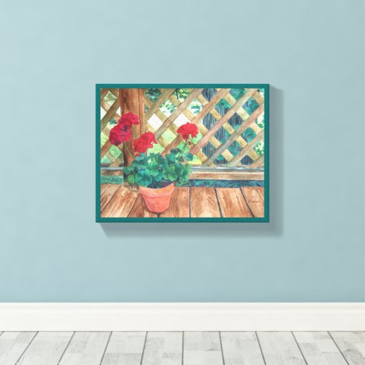 Rode Geranium Canvas Afdruk (Insitu (Houten vloer))