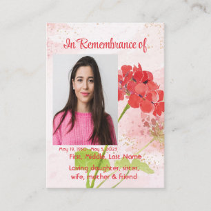 Rode Geranium Herinnerings Zakformaat Aandenken Visitekaartje