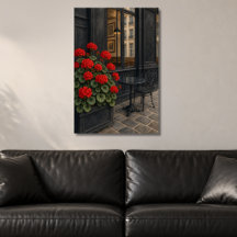 Rode Geraniums Buiten Café