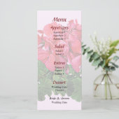 Rode Geraniums en Knoppen Trouwmenu Menu (Staand voorkant)