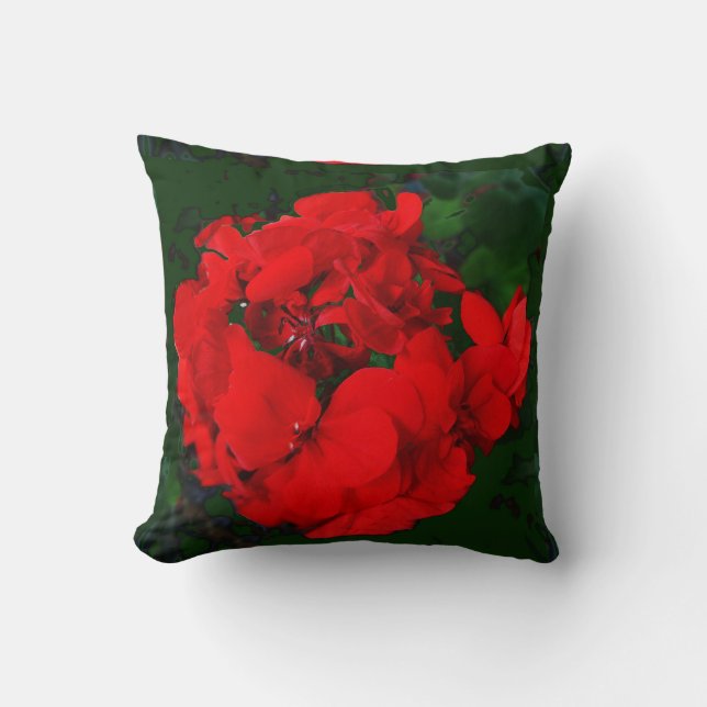 Rode Geraniums Green Pillow door Sharles Kussen (Voorkant)