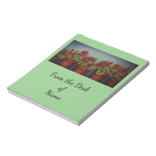 Rode Geraniums in kleipotten Notitieblok (Linkerzijde)