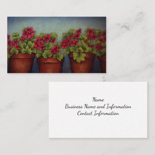 Rode Geraniums in kleipotten Visitekaartje (Voorkant / Achterkant)