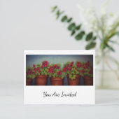 Rode Geraniums in terracotta potten Uitnodiging Briefkaart (Staand voorkant)