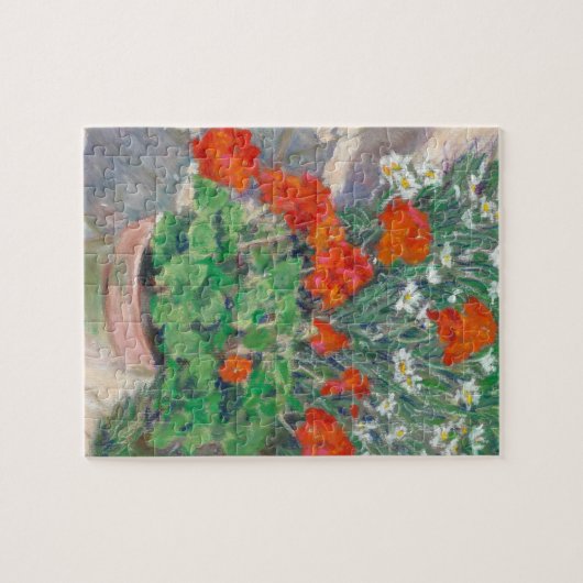 Rode Geraniums in zomertuin Legpuzzel (Horizontaal)