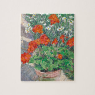 Rode Geraniums in zomertuin Legpuzzel