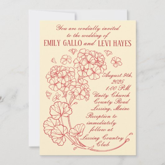 Rode Geraniums op Beige bruiloft Kaart (Voorkant)