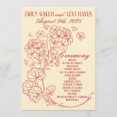 Rode Geraniums op Beige bruiloft Programmakaart (Voorkant)