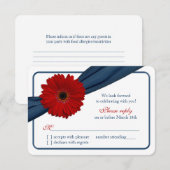 Rode Gerber Daisy Marine Blauw Lint Bruiloft RSVP (Voorkant / Achterkant)