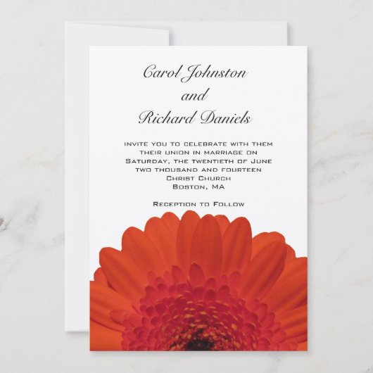 Rode Gerber Daisy Wedding Invitation Kaart (Voorkant)