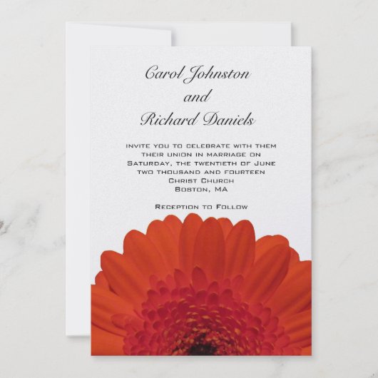 Rode Gerber Daisy Wedding Invitation Kaart (Voorkant)