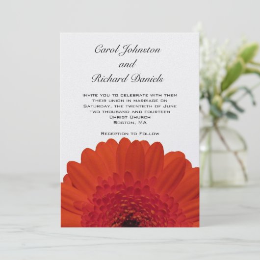 Rode Gerber Daisy Wedding Invitation Kaart (Staand voorkant)