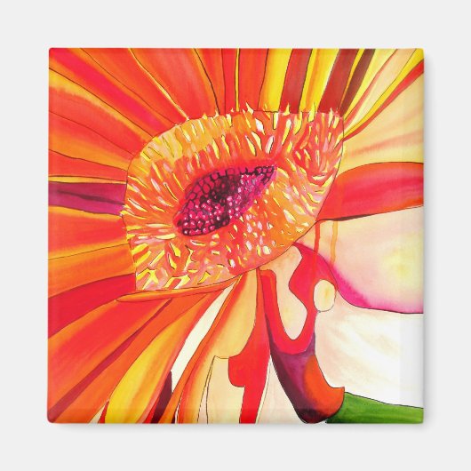 Rode Gerbera bloem waterverfschilderkunst Magneet (Voorkant)