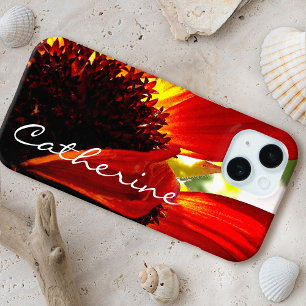 Rode gerbera daisy bloem fotoscript aangepaste naa iPhone 15 case