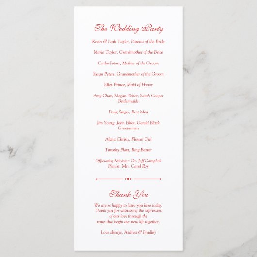 Rode Gerbera Daisy Bloem Wit Huwelijksprogramma Programmakaart (Achterkant)