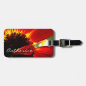 Rode gerbera daisy foto aangepaste naam script mod bagagelabel (Voorkant horizontaal)