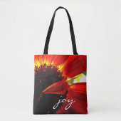 Rode Gerbera Daisy Fotografie Vreugde Script Moder Tote Bag (Voorkant)