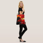 Rode Gerbera Daisy Fotografie Vreugde Script Moder Tote Bag (Op model)