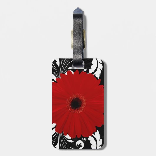 Rode Gerbera Daisy w/Swirl Naam Bagagelabel (Achterkant verticaal)