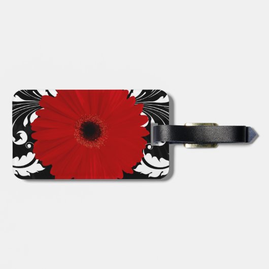 Rode Gerbera Daisy w/Swirl Naam Bagagelabel (Achterkant horizontaal)