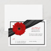 Rode Gerbera Daisy Zwarte Lint Trouw Antwoordkaart RSVP Kaartje (Voorkant / Achterkant)
