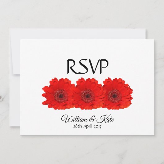 Rode Gerbera dubbelzijdige Huwelijks RSVP kaart (Voorkant)