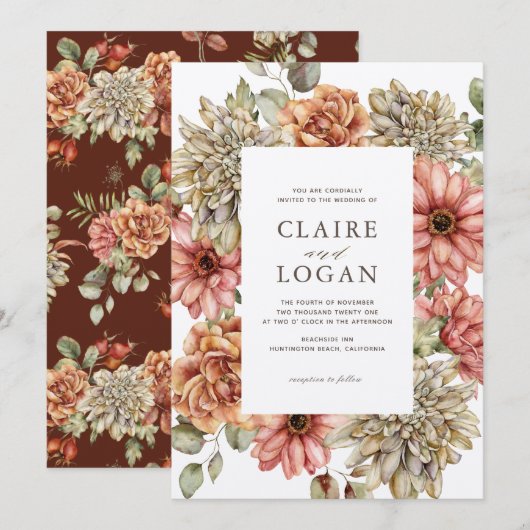 Rode Gerbera en White Dahlia Wedding Kaart (Voorkant / Achterkant)