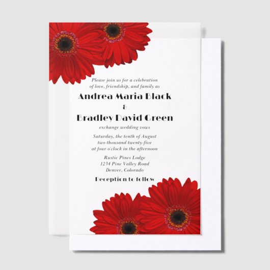 Rode Gerbera Gerber Daisy Flower Wedding Vellum Uitnodigingen (Offset)