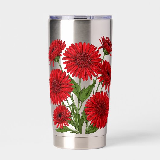 Rode Gerbera Madelief Boeket Geïsoleerde Drinkbeker (Voorkant)