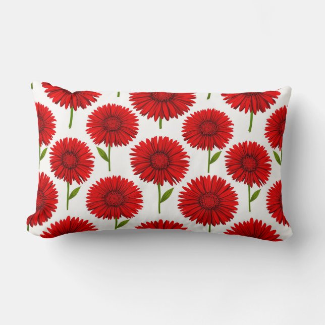 Rode Gerbera Madelief Boeket Kussen (Voorkant)