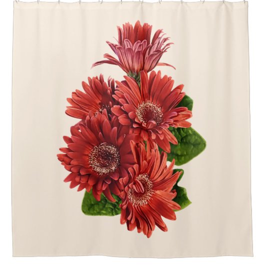 Rode Gerbera Madeliefjes Douchegordijn (Voorkant)