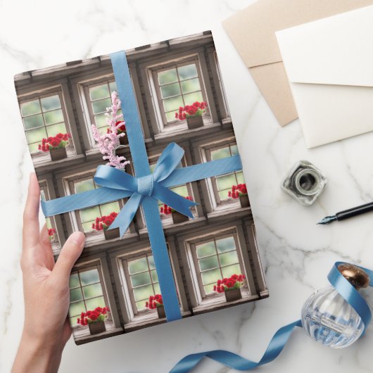 Rode Gerbera madeliefjes in boerenraam Cadeaupapier (Geschenken)