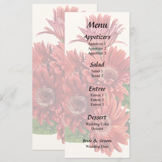 Rode Gerbera Madeliefjes Menu (Voorkant / Achterkant)
