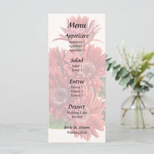 Rode Gerbera Madeliefjes Menu (Staand voorkant)