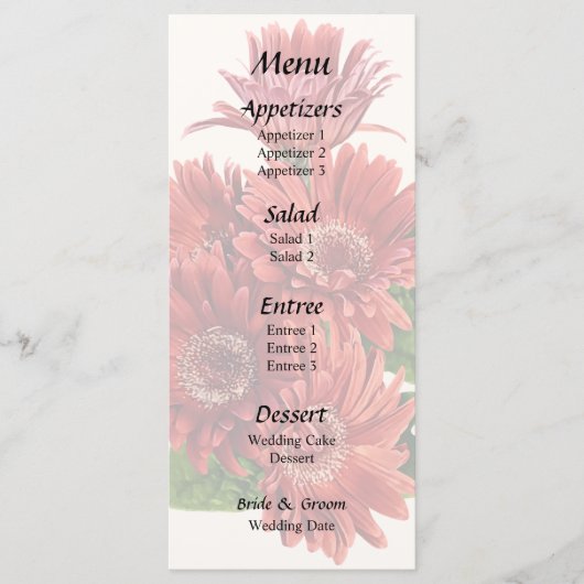 Rode Gerbera Madeliefjes Menu (Voorkant)
