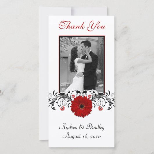 Rode Gerbera-Margriet Bloemige Dankjewel-Fotokaart Bedankkaart (Voorkant)
