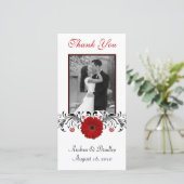 Rode Gerbera-Margriet Bloemige Dankjewel-Fotokaart Bedankkaart (Staand voorkant)