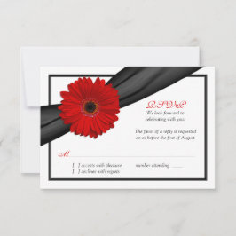 Rode Gerbera Tulp Zwarte Lint Trouw Antwoordkaart RSVP Kaartje