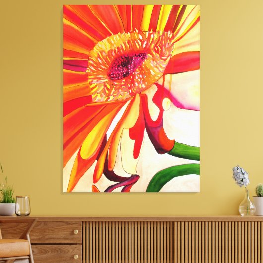 Rode Gerbera waterverf schilderkunst Canvas Afdruk (Insitu (Woonkamer))
