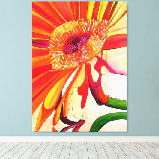 Rode Gerbera waterverf schilderkunst Canvas Afdruk (Insitu (Houten vloer))