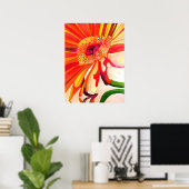 Rode Gerbera waterverf schilderkunst Poster (Thuiskantoor)