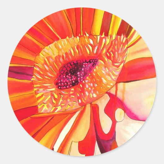 Rode Gerbera waterverf schilderkunst Ronde Sticker (Voorkant)