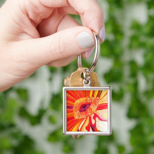 Rode Gerbera waterverf schilderkunst Sleutelhanger (Hand)