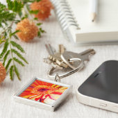 Rode Gerbera waterverf schilderkunst Sleutelhanger (Zijkant)