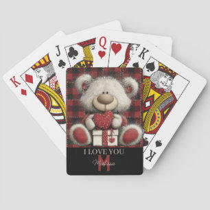 Rode geruite beer Ik hou van jou aangepaste naam m Pokerkaarten