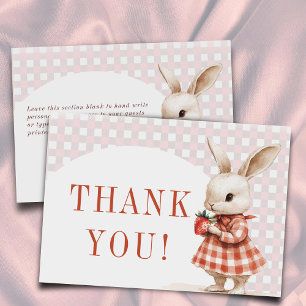 Rode Geruite Berry Sweet Bunny Baby shower Flat Bedankkaart