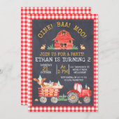 Rode geruite boerderijtractor schoolbord verjaarda kaart (Voorkant / Achterkant)