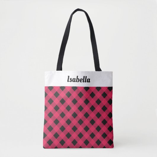 Rode geruite Buffalo Check Kerstwinkel Custom Tote Bag (Voorkant)