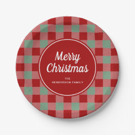 Rode geruite Buffalo Plaid vrolijk kerstfeest Papieren Bordje