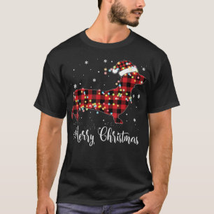 Rode geruite buffel dachshond vrolijk kerst pyjama t-shirt